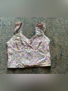 Floral Ruched Strap Crop Top - Pastel Multicolor
